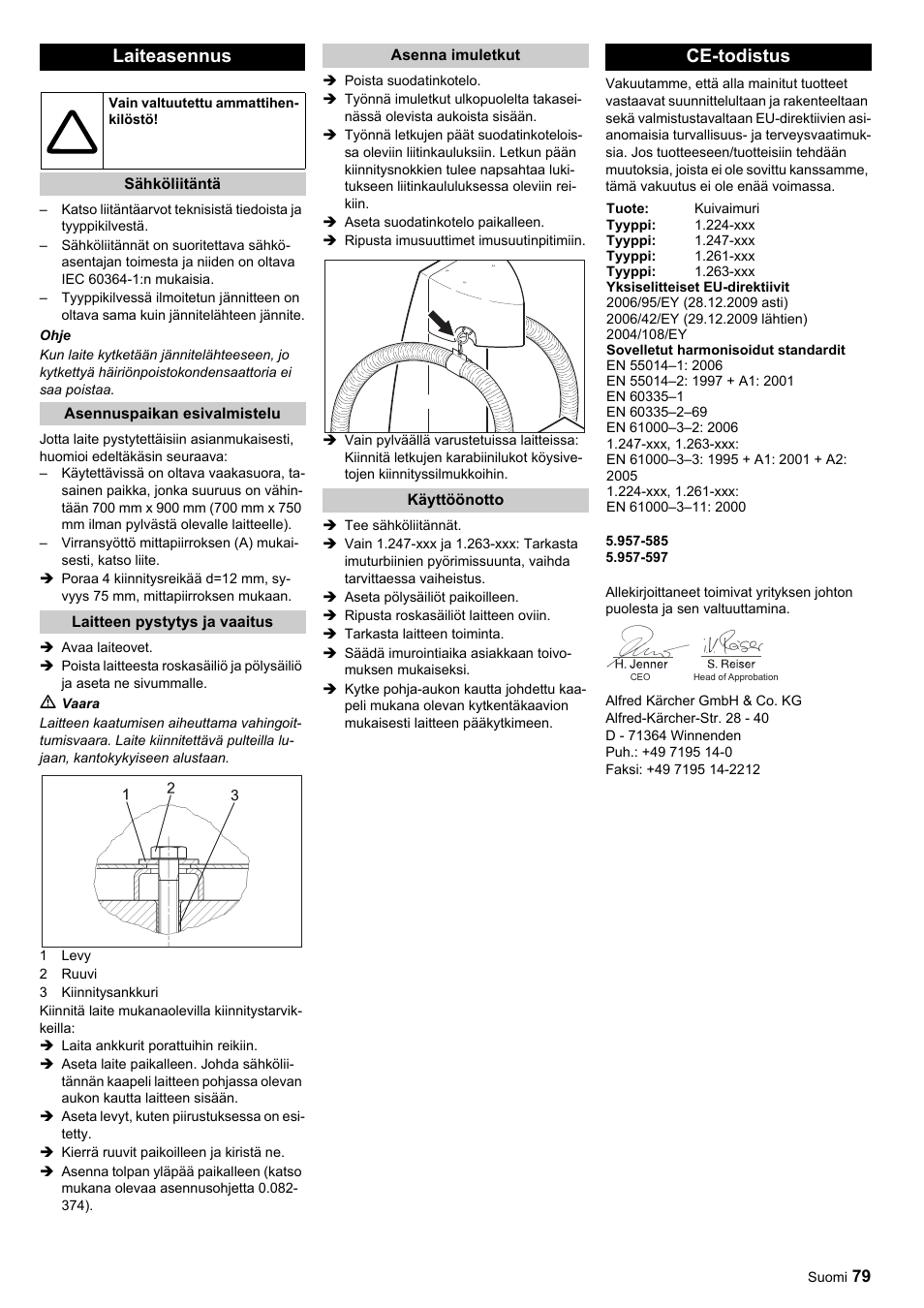 Laiteasennus, Ce-todistus | Karcher SB-Sauger Aspiratore self service MONO User Manual | Page 79 / 164