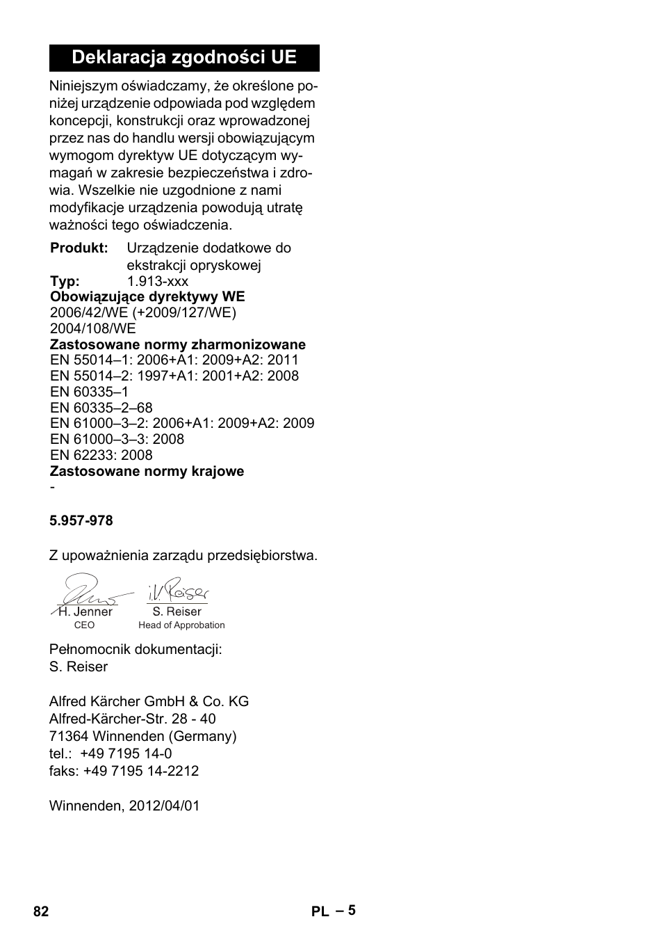 Deklaracja zgodności ue | Karcher PW 30-1 User Manual | Page 82 / 128