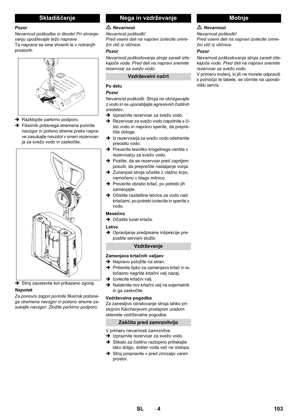 Skladiščenje nega in vzdrževanje, Motnje | Karcher BRS 40-1000C EU User Manual | Page 103 / 168