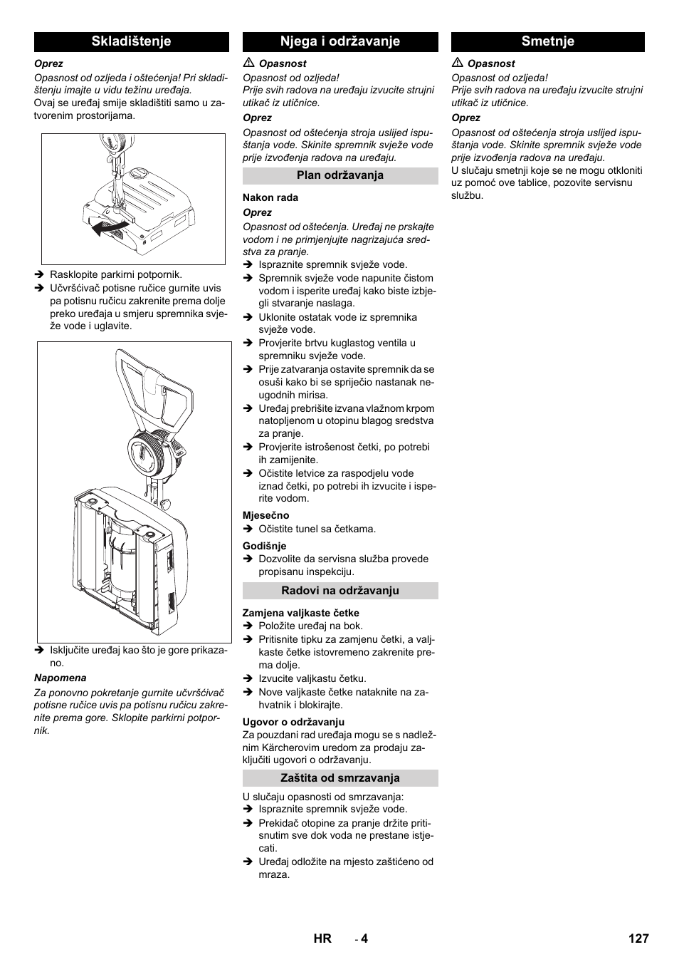 Skladištenje njega i održavanje, Smetnje | Karcher BRS 40-1000C EU User Manual | Page 127 / 168