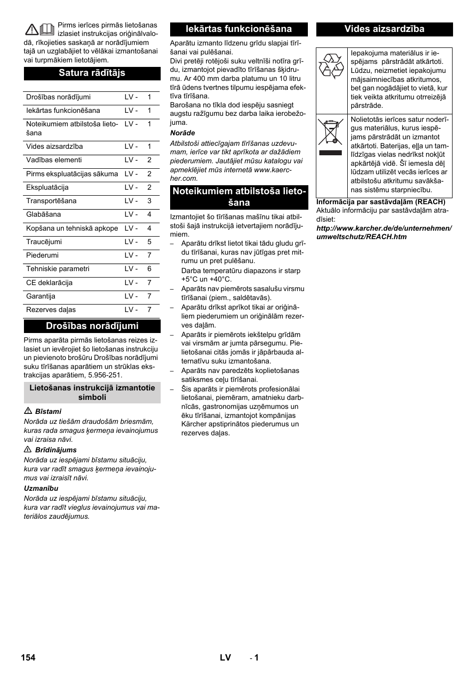 Latviešu, Satura rādītājs, Drošības norādījumi | Karcher BRS 40-1000C EU User Manual | Page 154 / 168