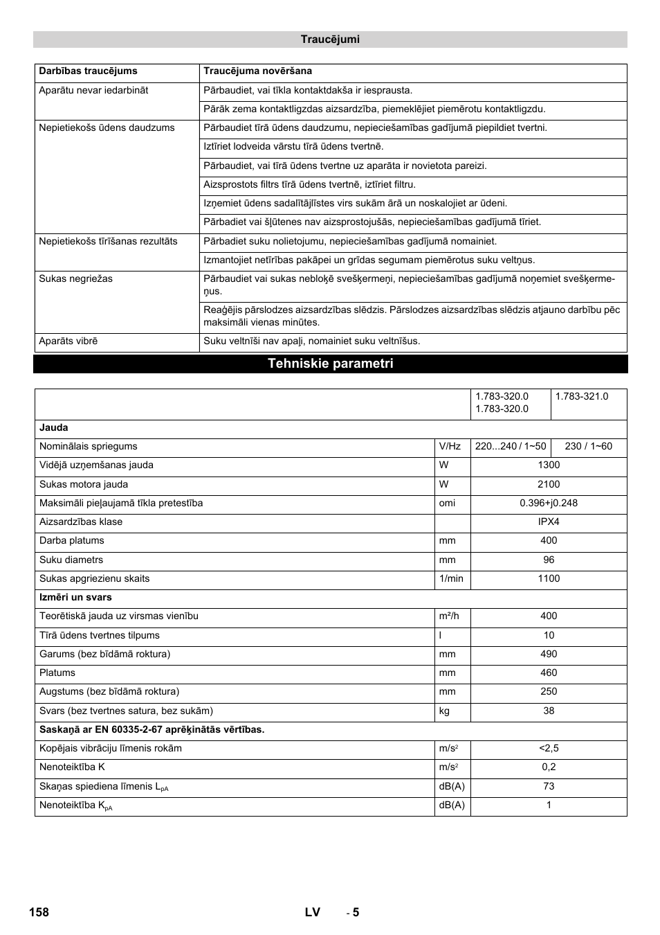 Tehniskie parametri | Karcher BRS 40-1000C EU User Manual | Page 158 / 168