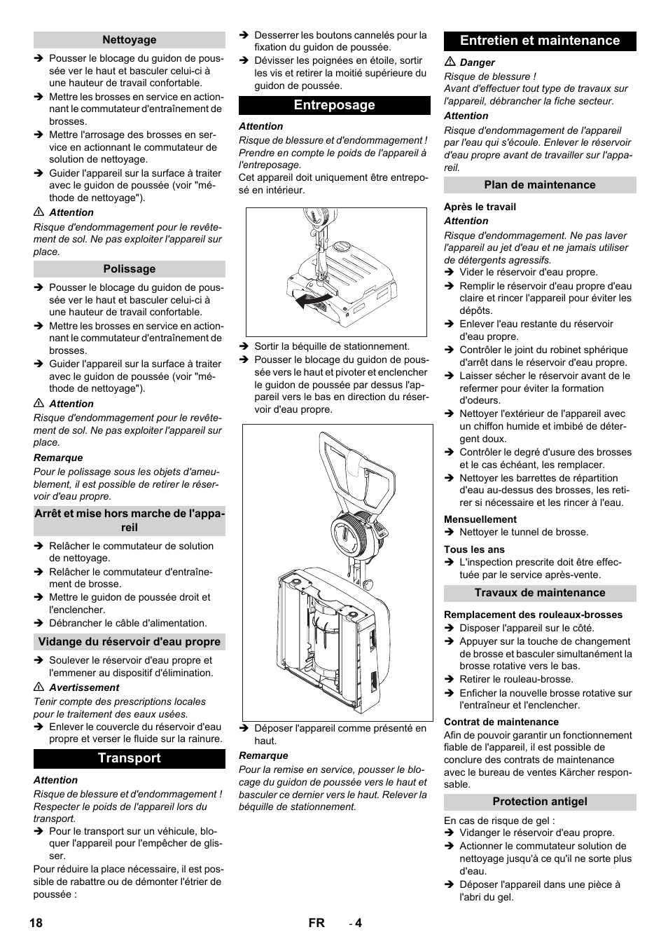 Transport entreposage entretien et maintenance | Karcher BRS 40-1000C EU User Manual | Page 18 / 168