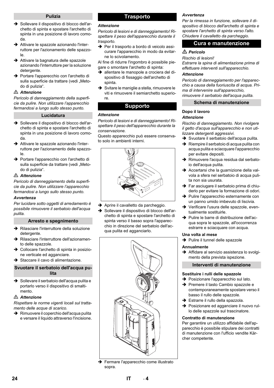 Trasporto supporto cura e manutenzione | Karcher BRS 40-1000C EU User Manual | Page 24 / 168