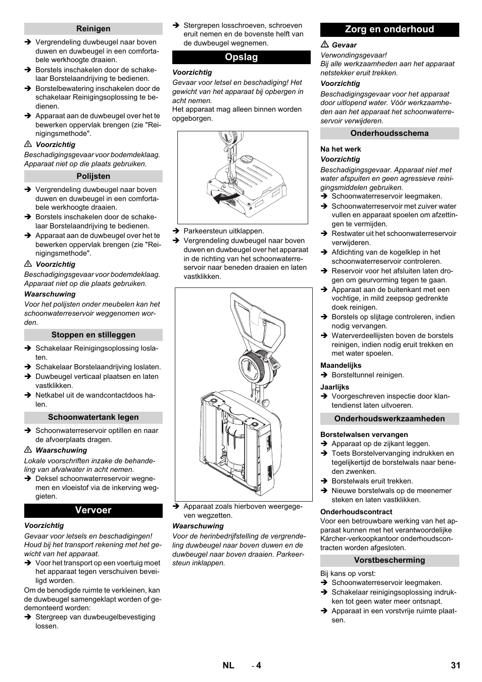 Vervoer opslag zorg en onderhoud | Karcher BRS 40-1000C EU User Manual | Page 31 / 168