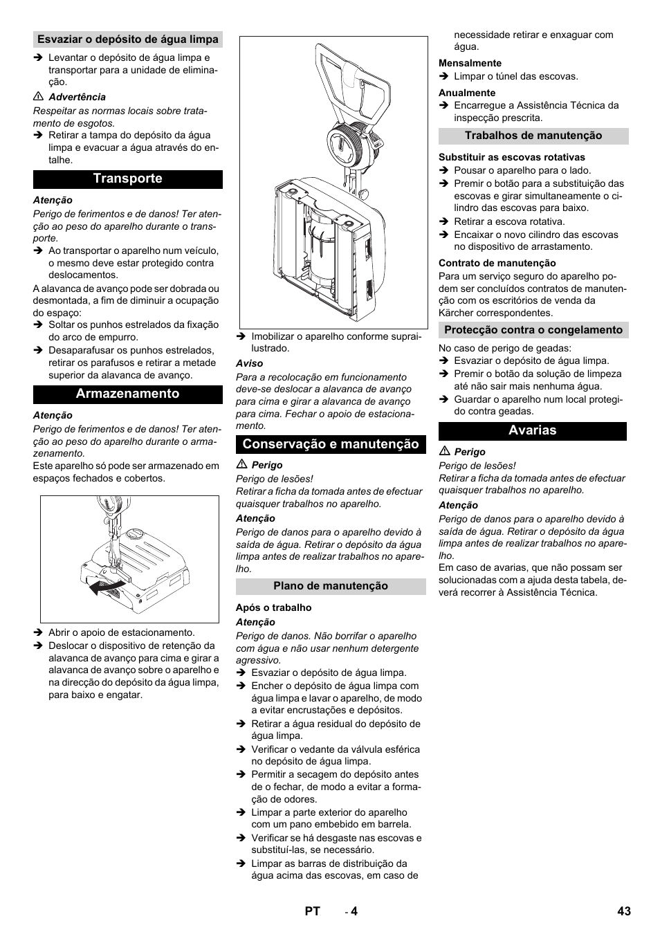 Transporte armazenamento conservação e manutenção, Avarias | Karcher BRS 40-1000C EU User Manual | Page 43 / 168