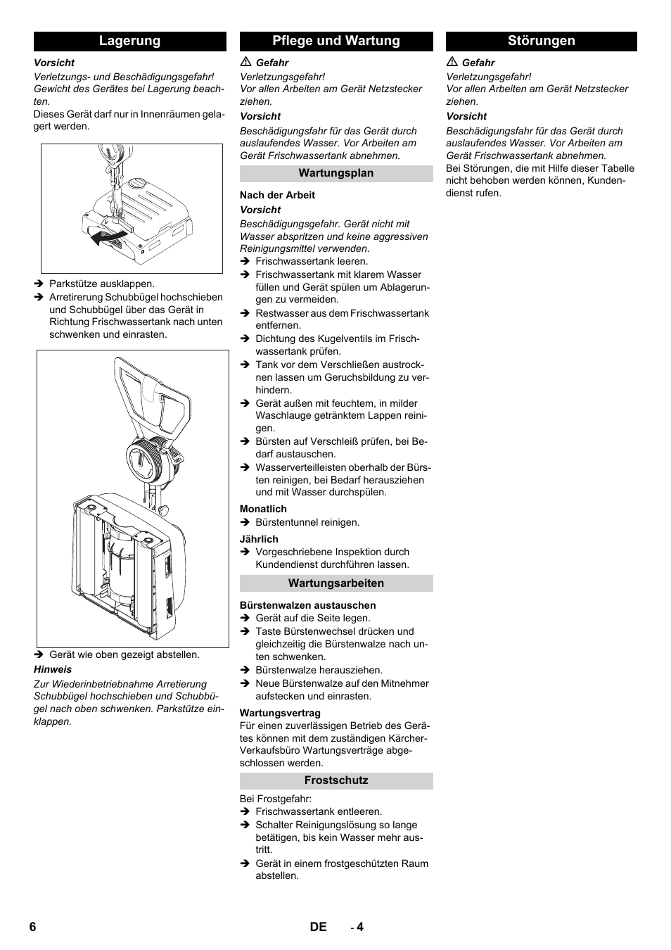 Lagerung pflege und wartung, Störungen | Karcher BRS 40-1000C EU User Manual | Page 6 / 168