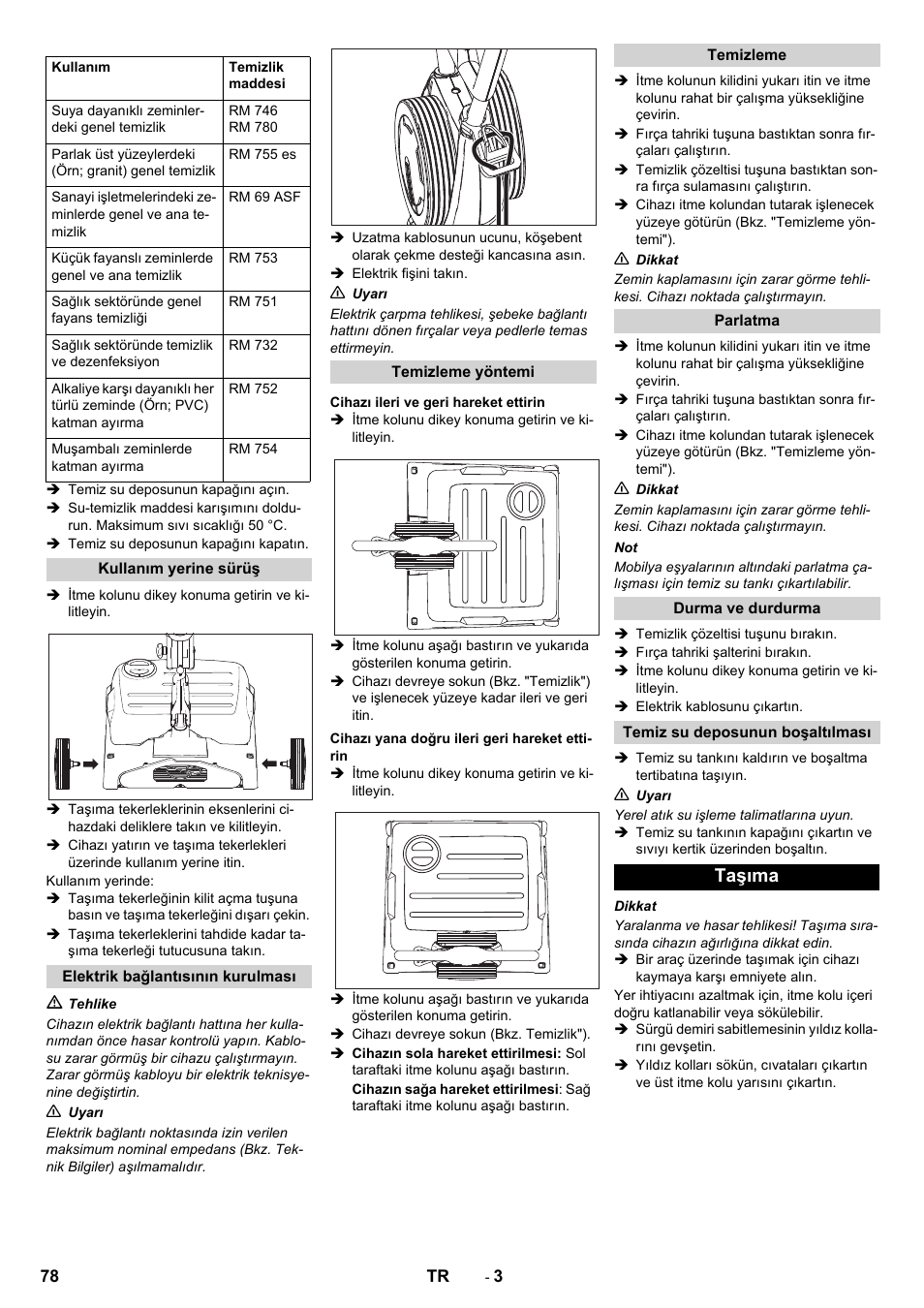 Taşıma | Karcher BRS 40-1000C EU User Manual | Page 78 / 168