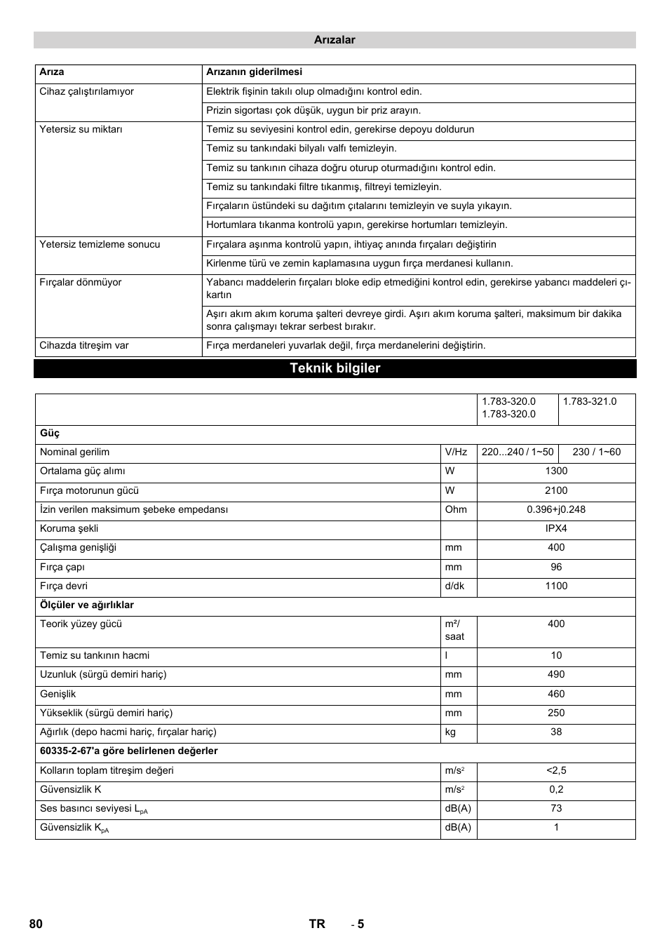 Teknik bilgiler | Karcher BRS 40-1000C EU User Manual | Page 80 / 168