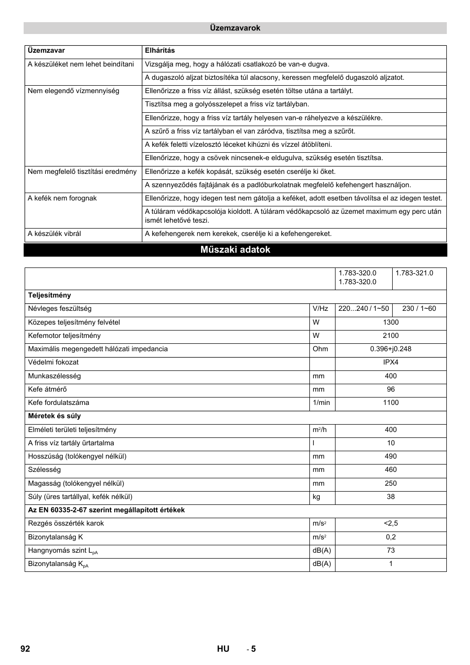 Műszaki adatok | Karcher BRS 40-1000C EU User Manual | Page 92 / 168