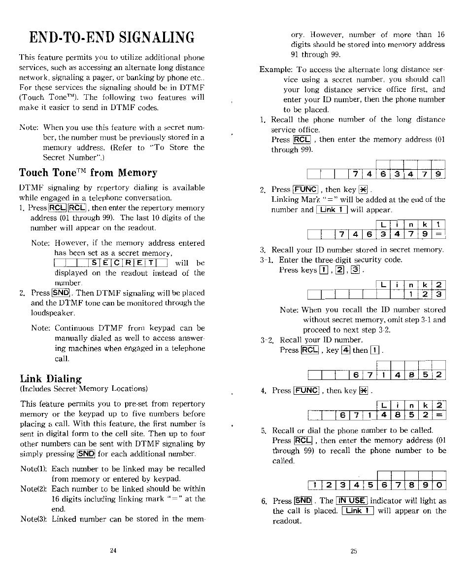 End-to-end signaling, Touch tone™ from memory, Link dialing | Audiovox CTX-4200 User Manual | Page 13 / 18