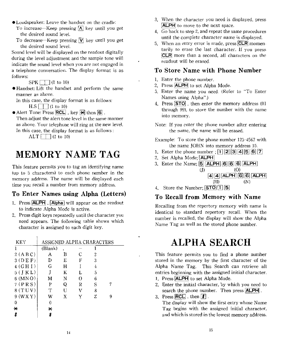 Memory name tag, To enter names using alpha (letters), To store name with phone number | To recall from memory with name, Alpha search | Audiovox CTX-4200 User Manual | Page 8 / 18