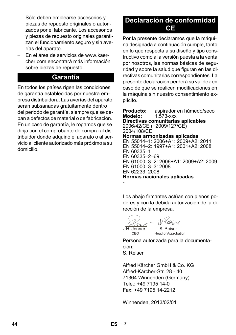 Garantía declaración de conformidad ce | Karcher IVL 50-24-2 User Manual | Page 44 / 192