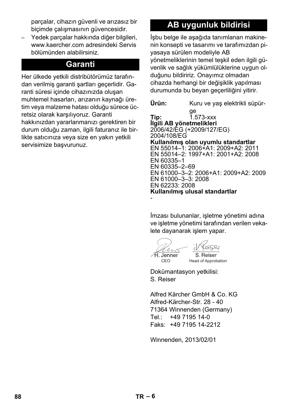 Garanti ab uygunluk bildirisi | Karcher IVL 50-24-2 User Manual | Page 88 / 192