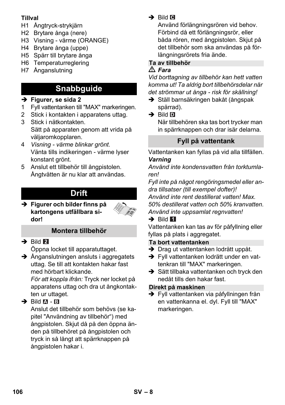 Snabbguide drift | Karcher SC 5-800 C EU User Manual | Page 106 / 326