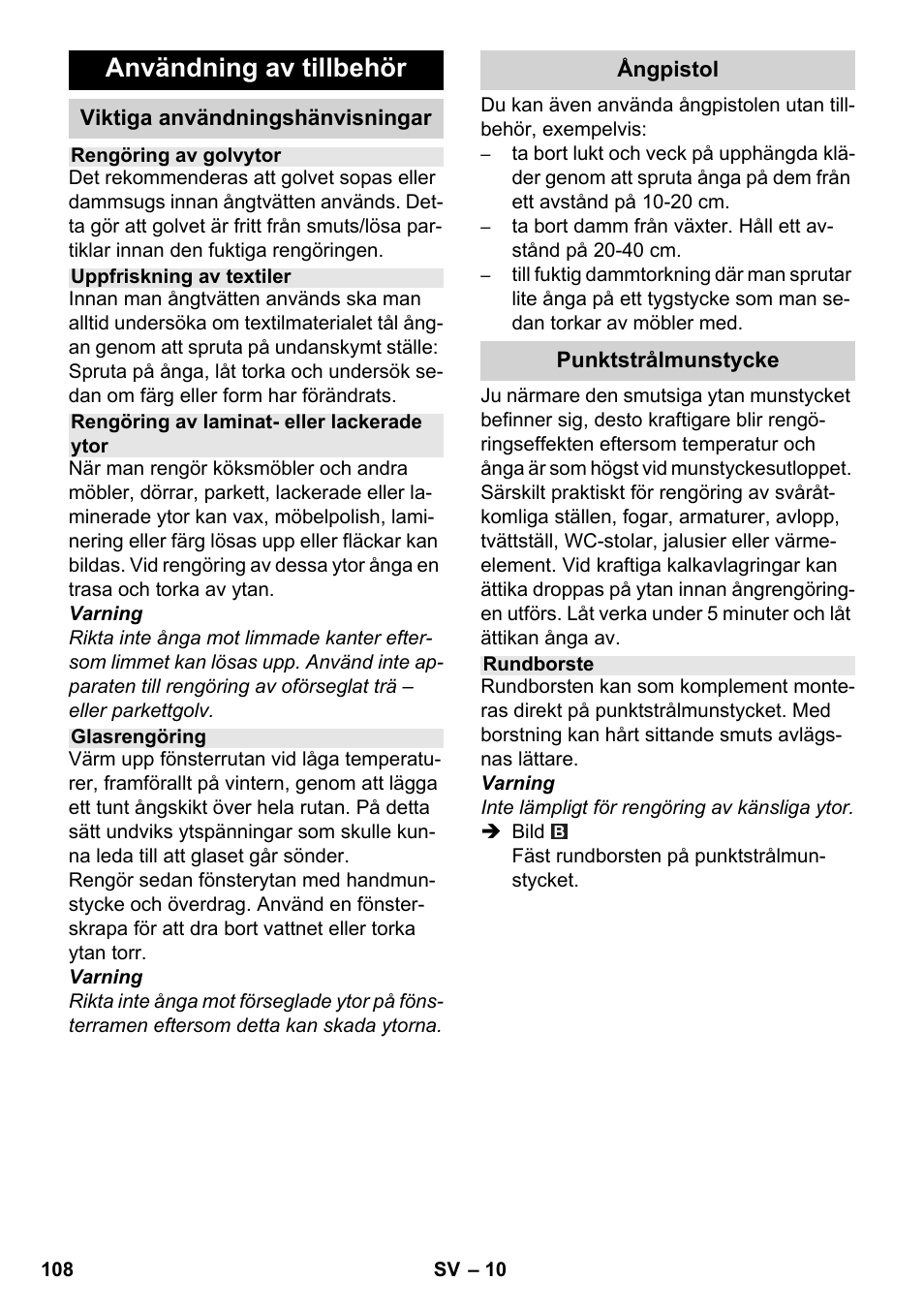Användning av tillbehör | Karcher SC 5-800 C EU User Manual | Page 108 / 326