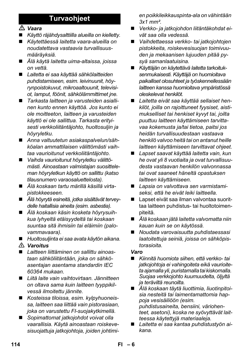 Turvaohjeet | Karcher SC 5-800 C EU User Manual | Page 114 / 326