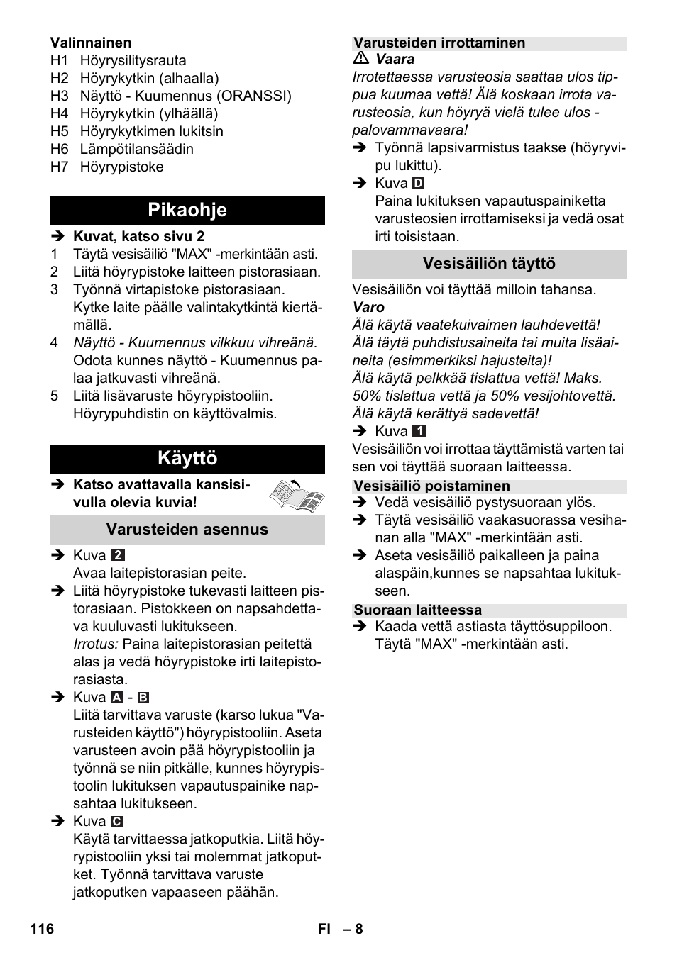 Pikaohje käyttö | Karcher SC 5-800 C EU User Manual | Page 116 / 326