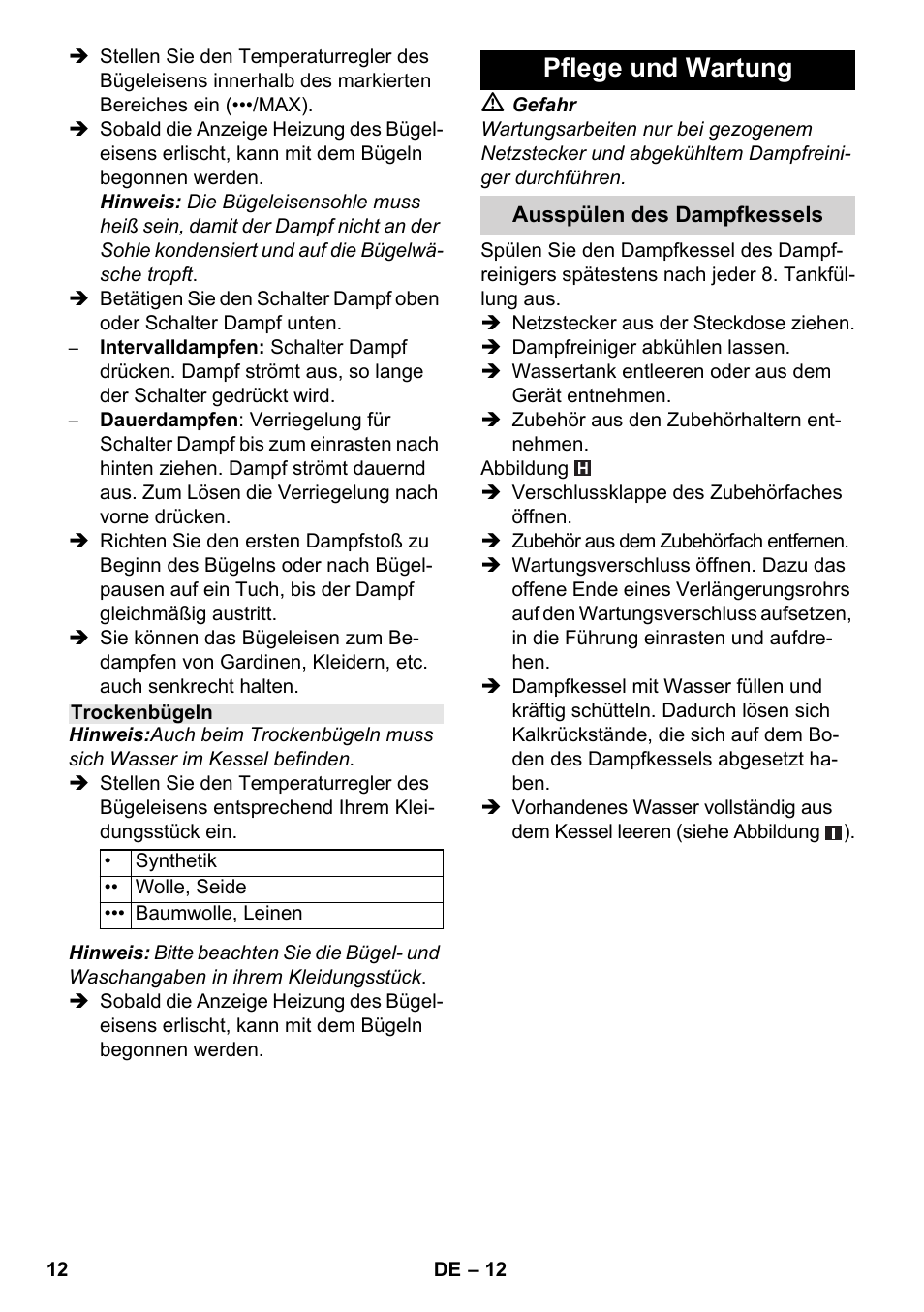 Pflege und wartung | Karcher SC 5-800 C EU User Manual | Page 12 / 326