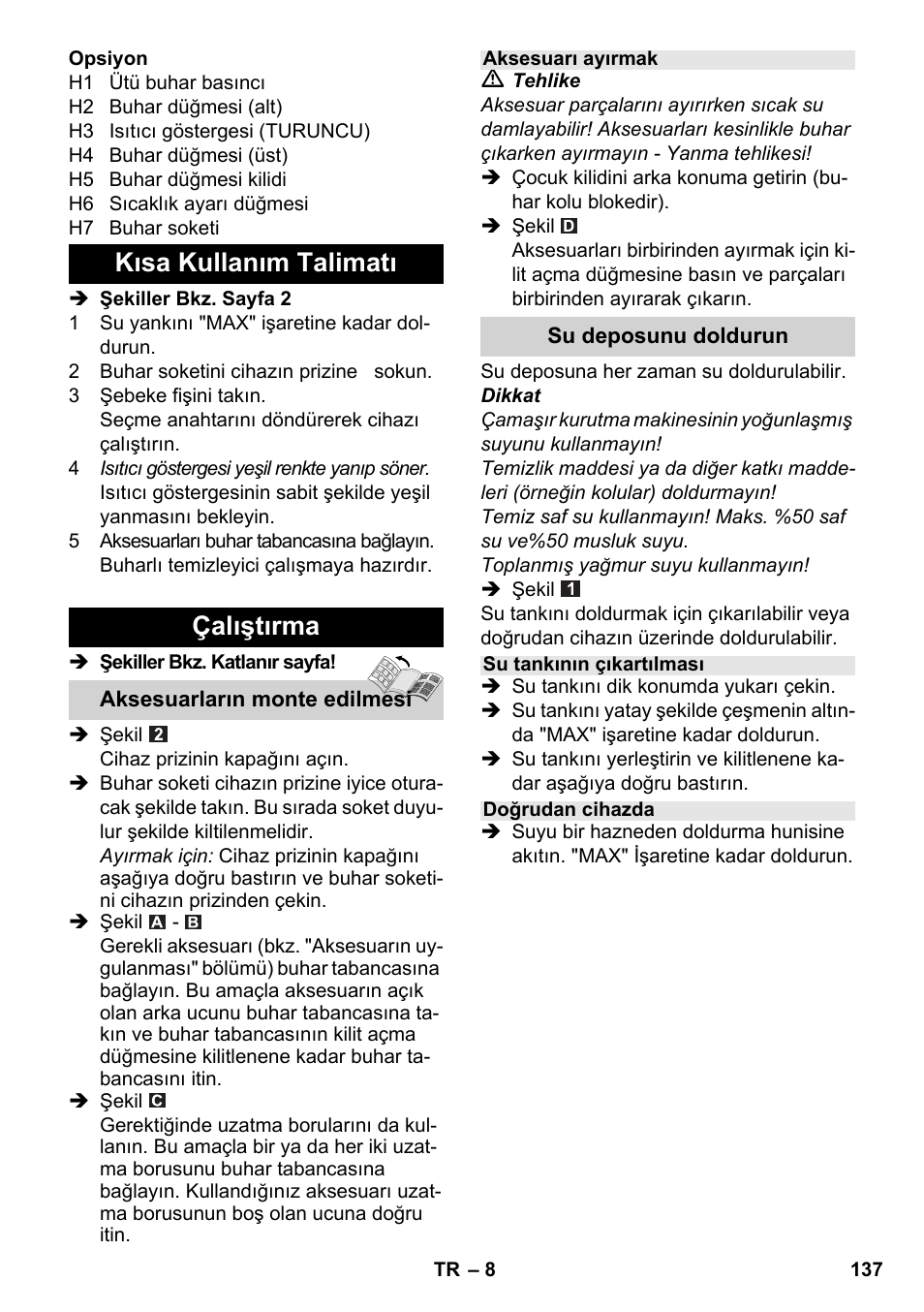 Kısa kullanım talimatı çalıştırma | Karcher SC 5-800 C EU User Manual | Page 137 / 326