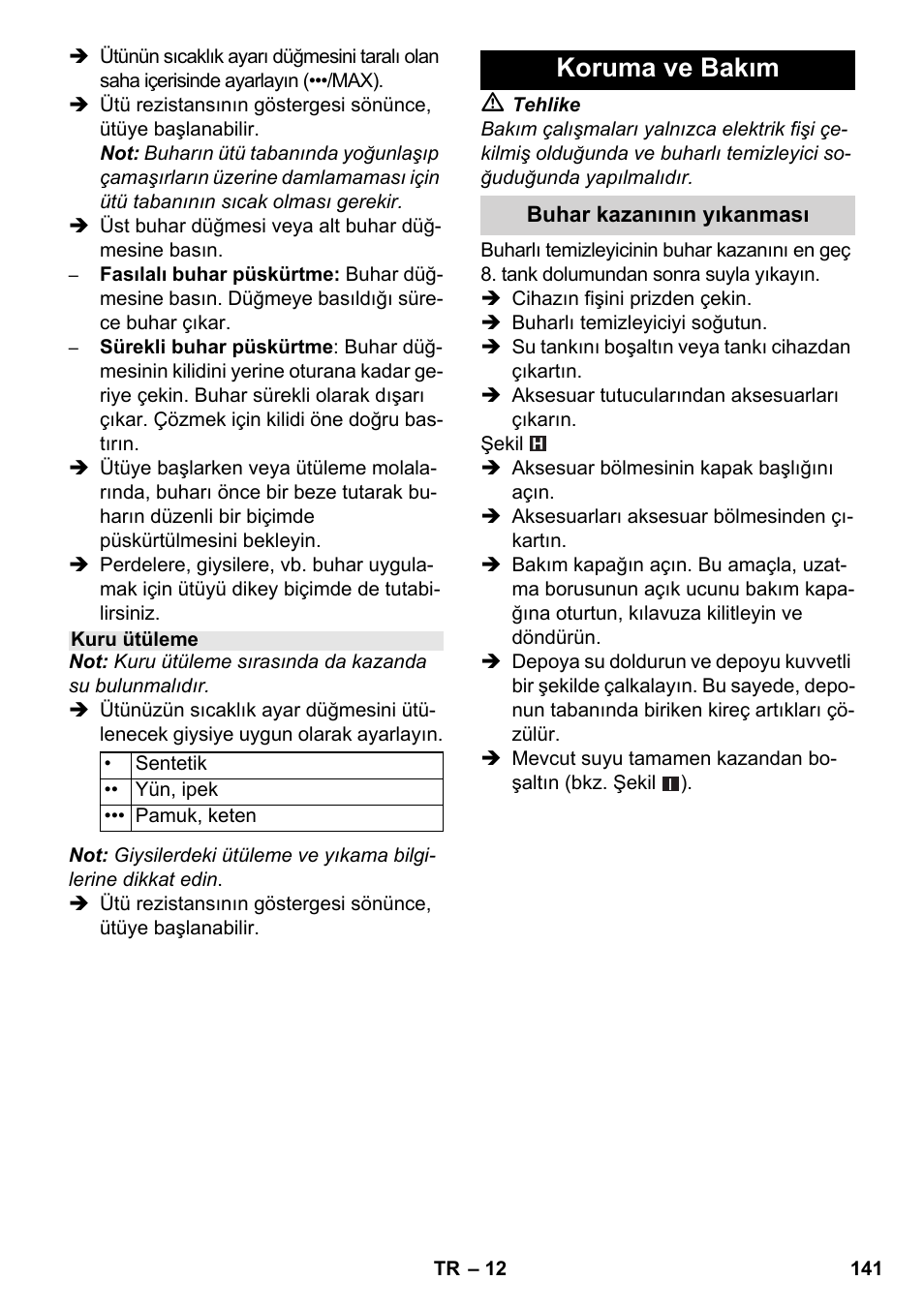 Koruma ve bakım | Karcher SC 5-800 C EU User Manual | Page 141 / 326