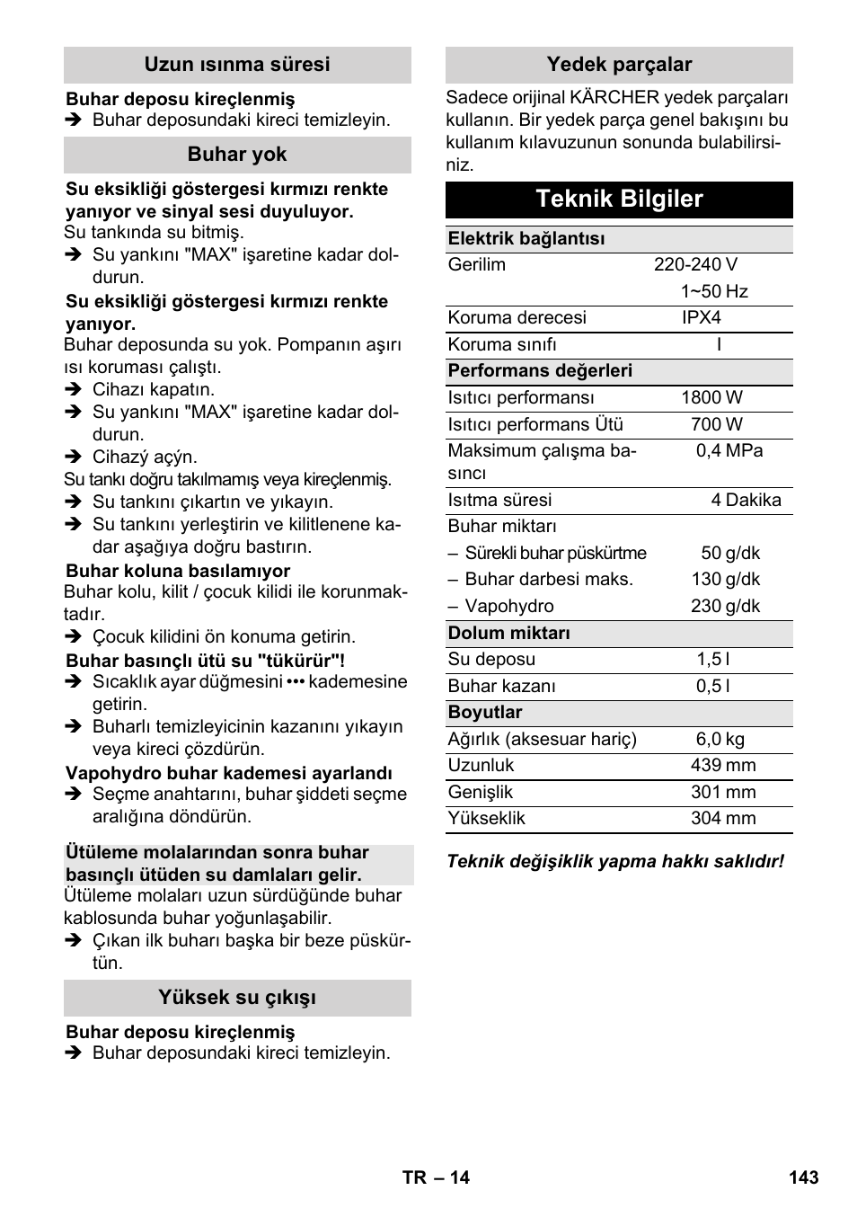 Teknik bilgiler | Karcher SC 5-800 C EU User Manual | Page 143 / 326