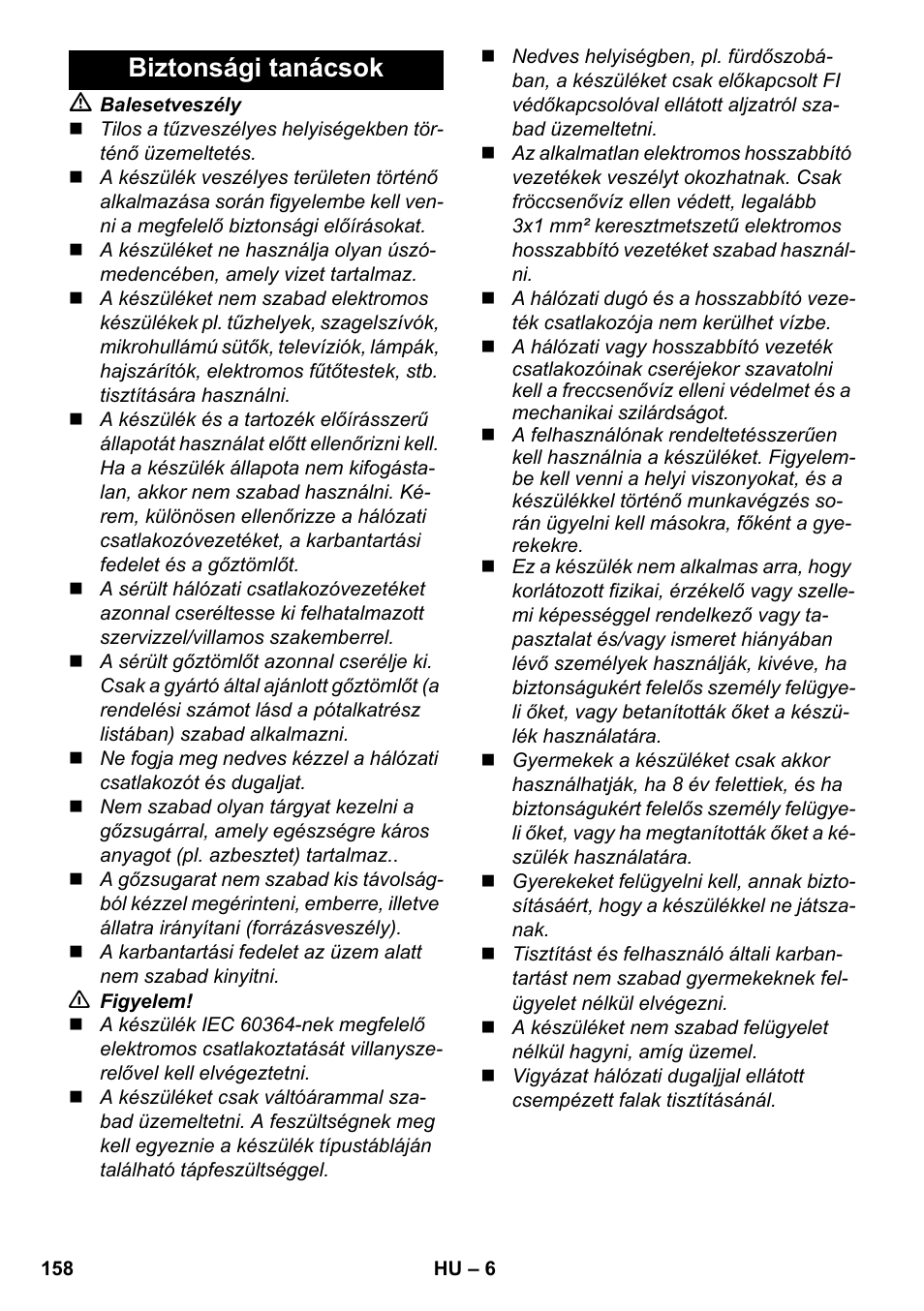 Biztonsági tanácsok | Karcher SC 5-800 C EU User Manual | Page 158 / 326