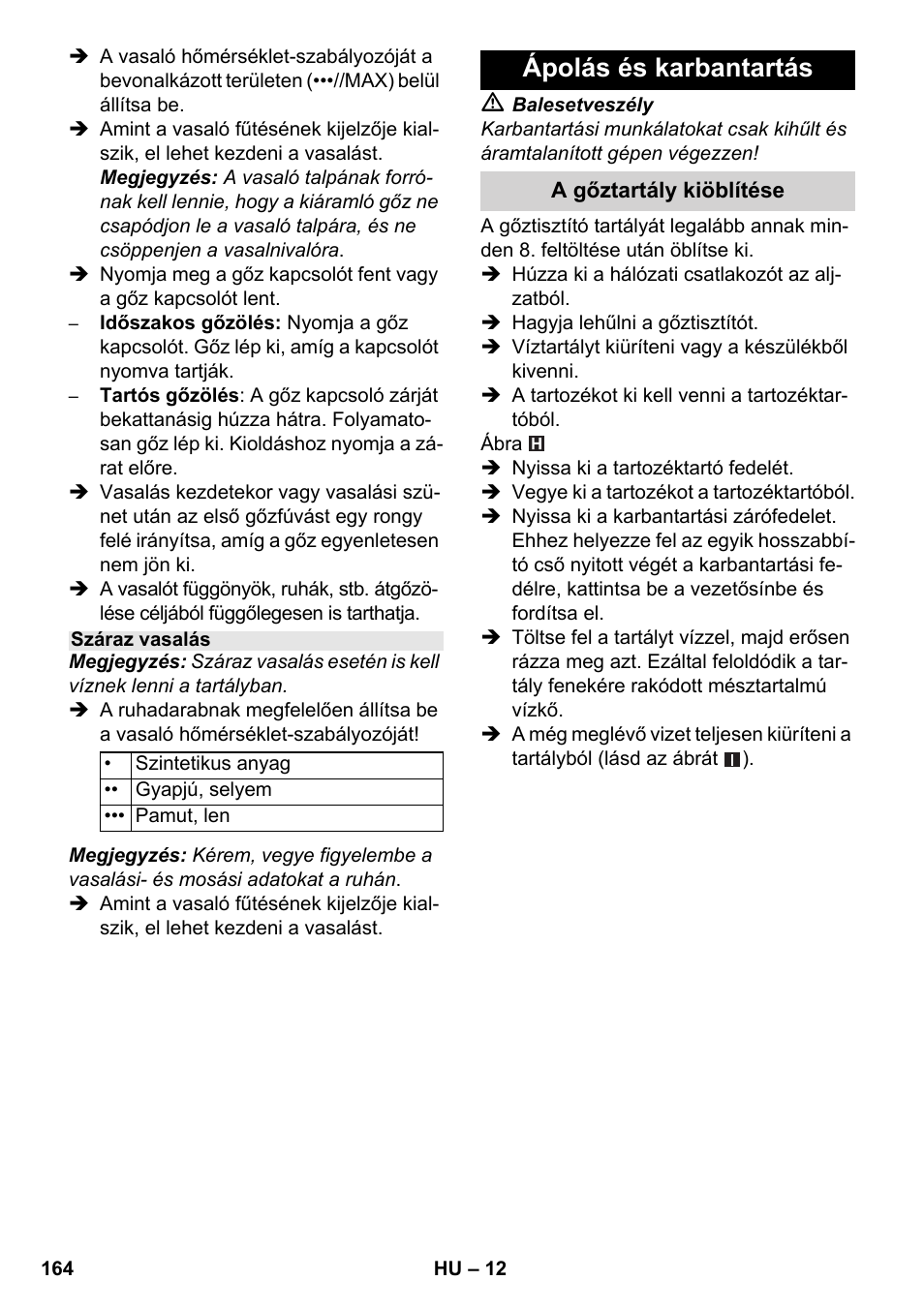 Ápolás és karbantartás | Karcher SC 5-800 C EU User Manual | Page 164 / 326