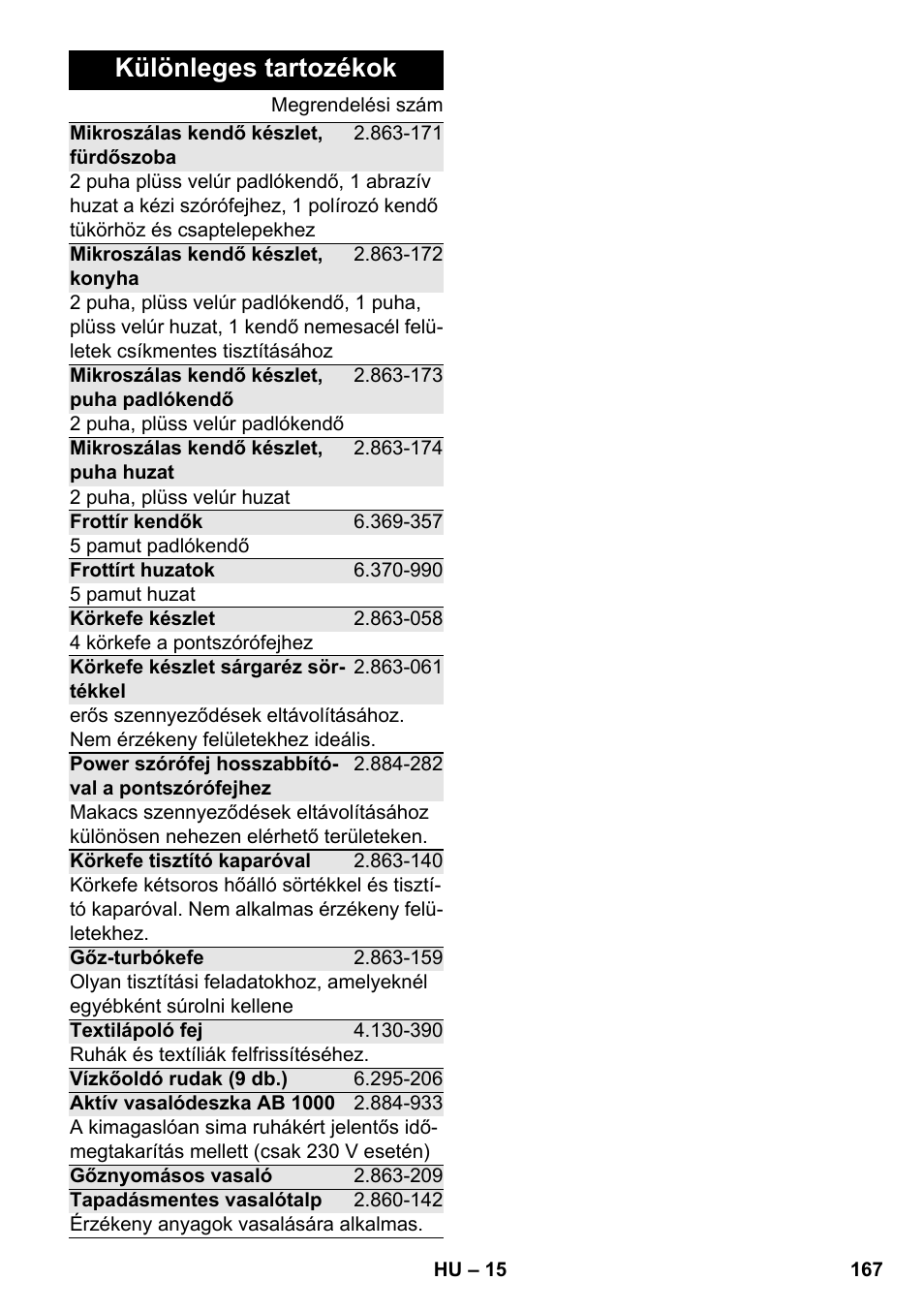 Különleges tartozékok | Karcher SC 5-800 C EU User Manual | Page 167 / 326