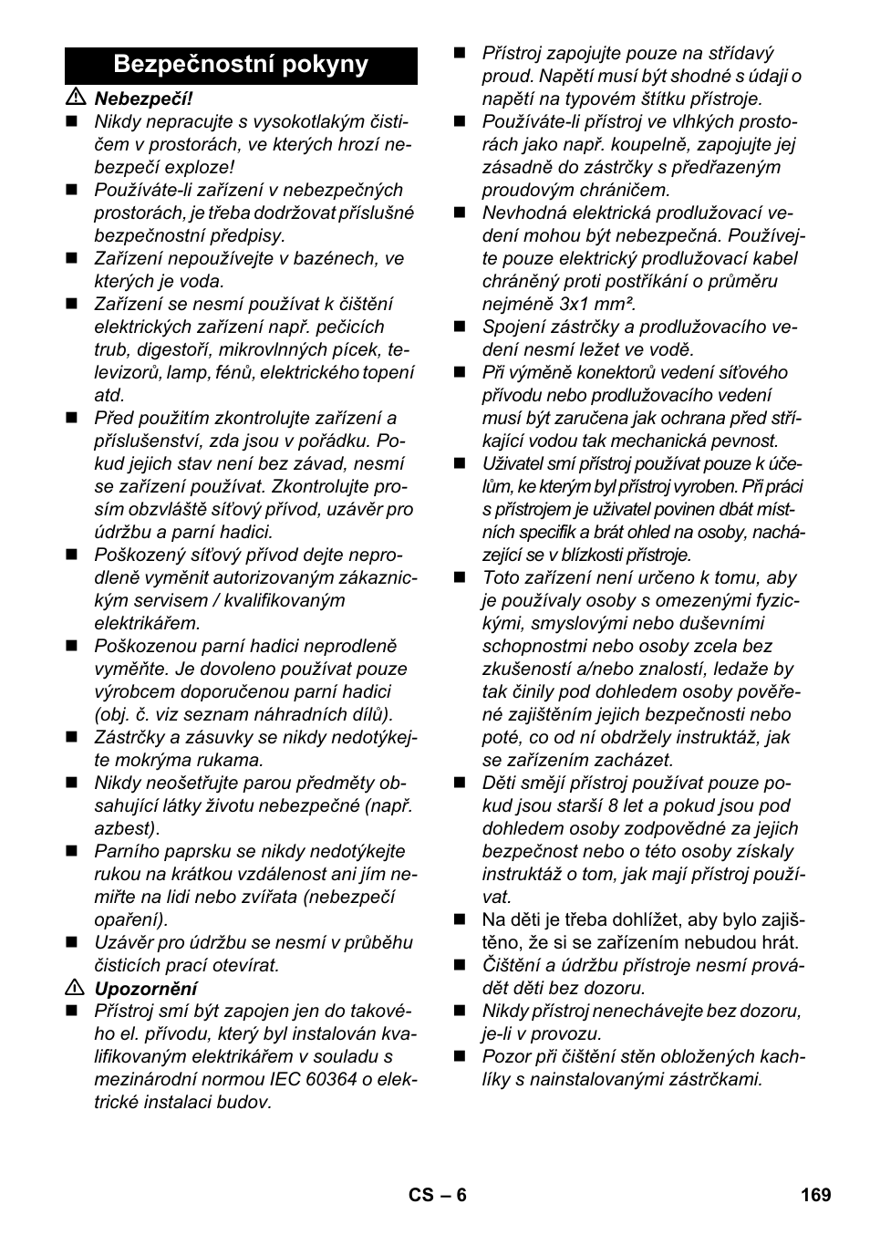 Bezpečnostní pokyny | Karcher SC 5-800 C EU User Manual | Page 169 / 326