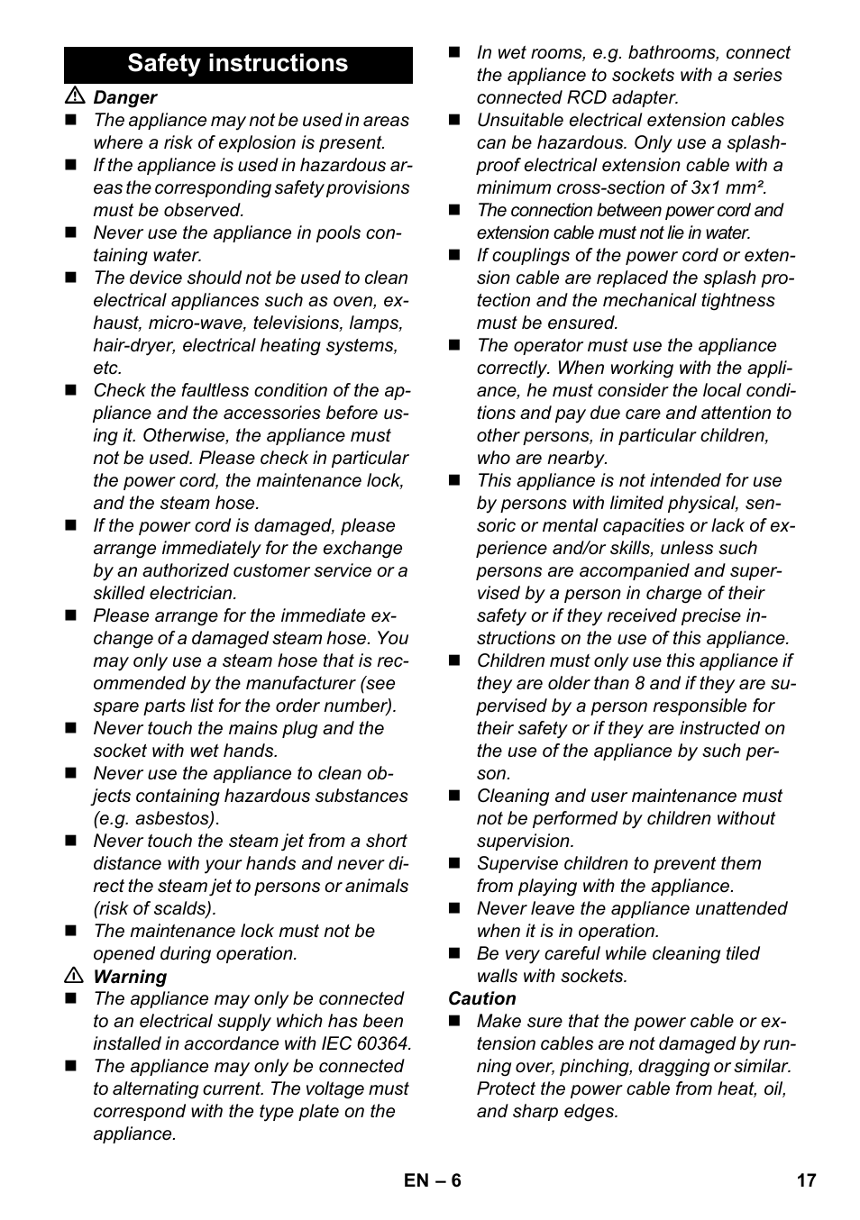 Safety instructions | Karcher SC 5-800 C EU User Manual | Page 17 / 326