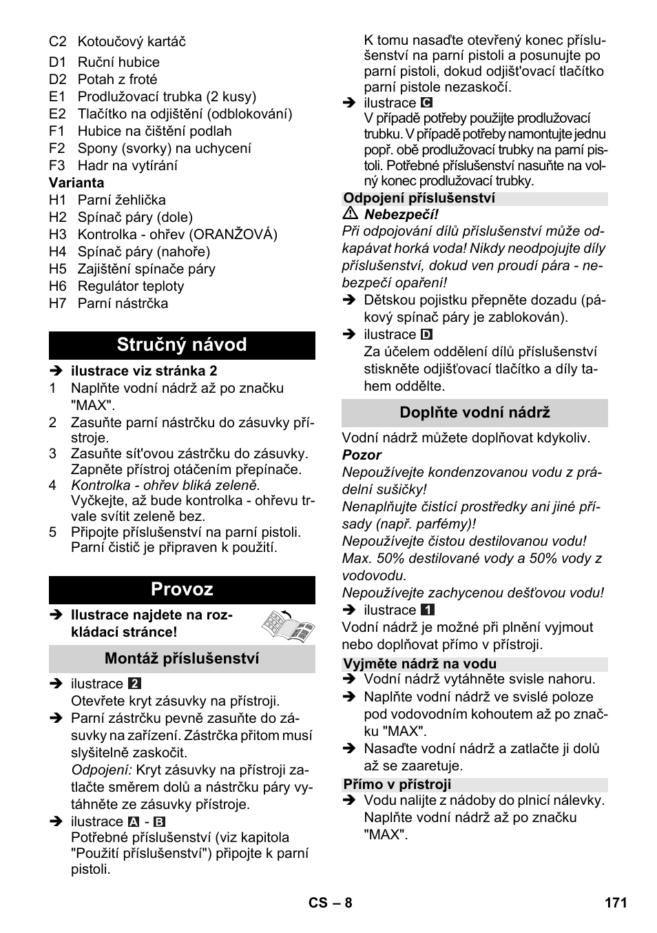 Stručný návod provoz | Karcher SC 5-800 C EU User Manual | Page 171 / 326