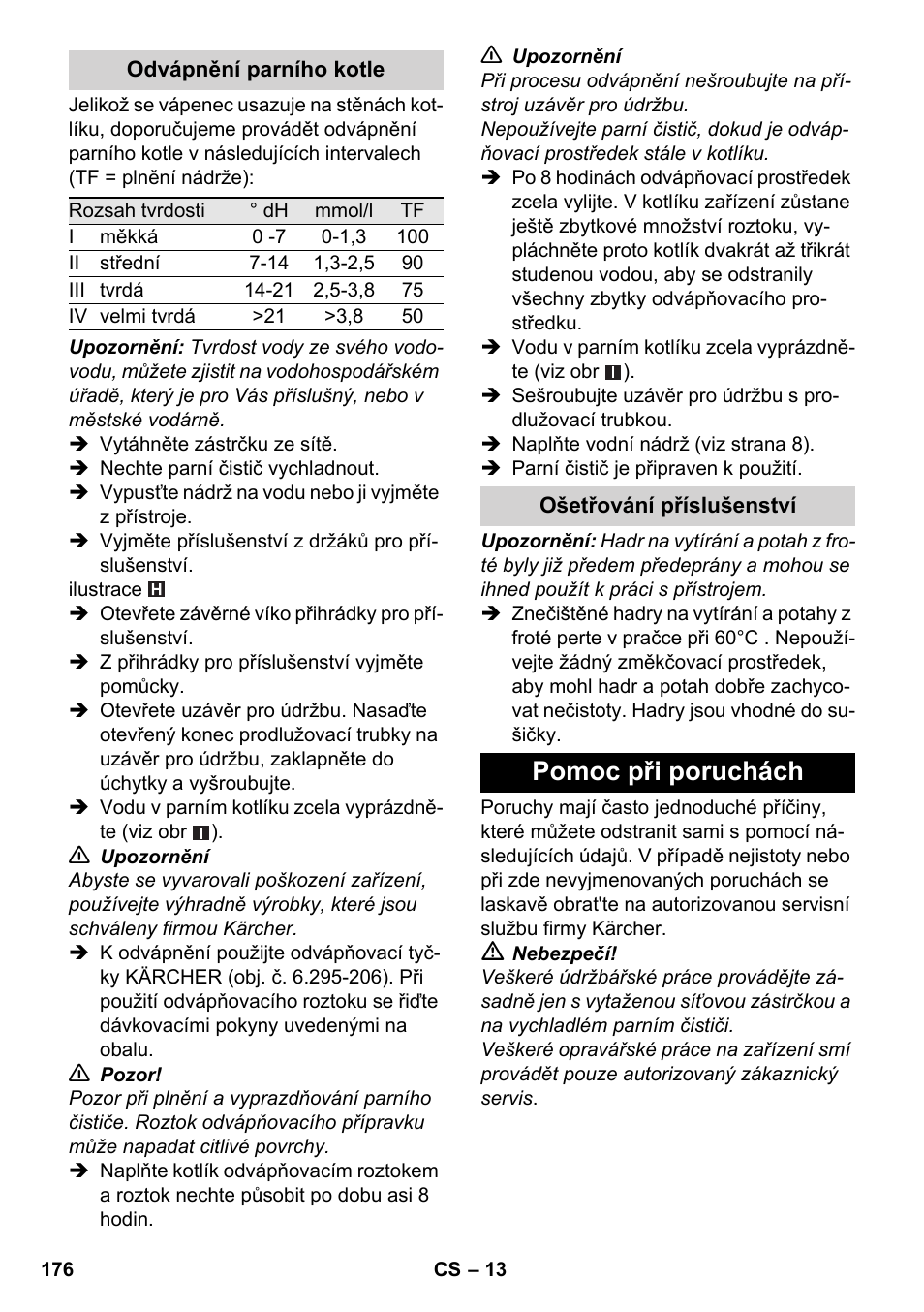 Pomoc při poruchách | Karcher SC 5-800 C EU User Manual | Page 176 / 326