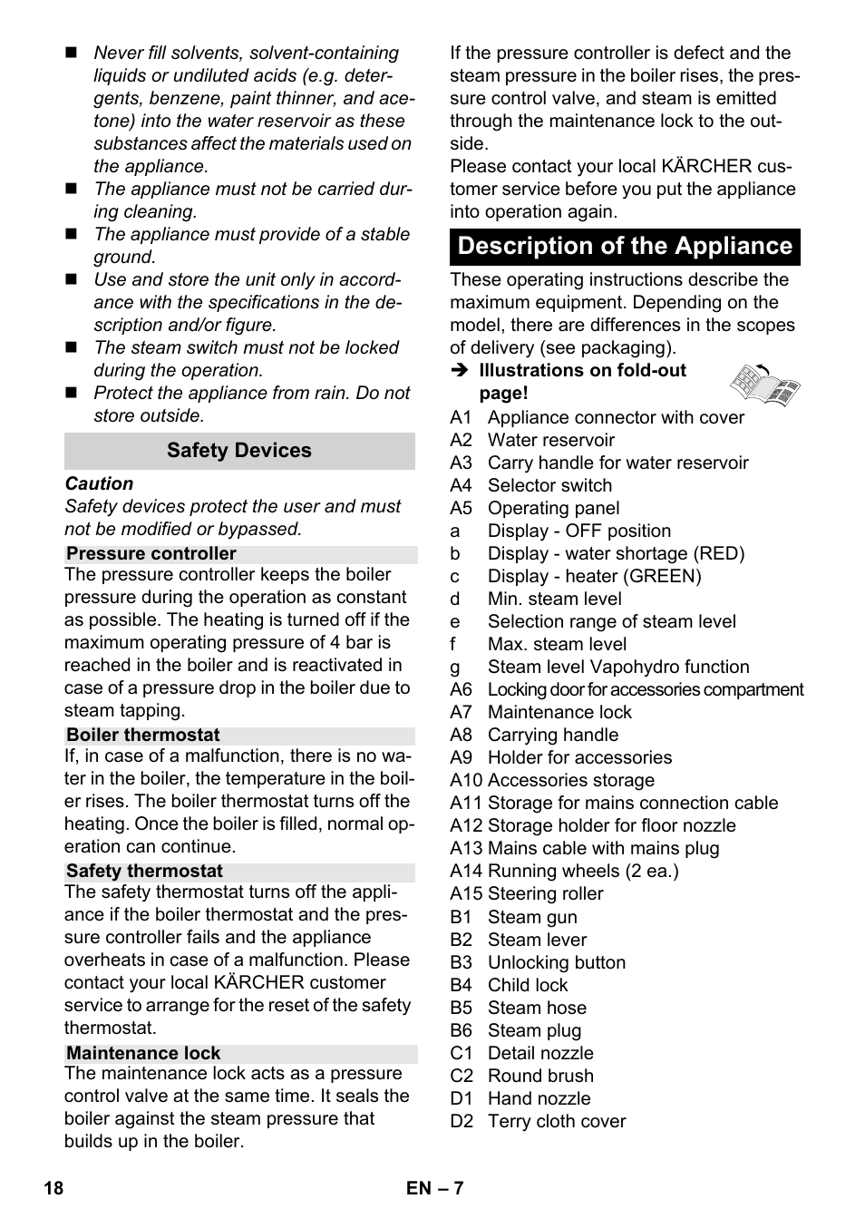 Description of the appliance | Karcher SC 5-800 C EU User Manual | Page 18 / 326