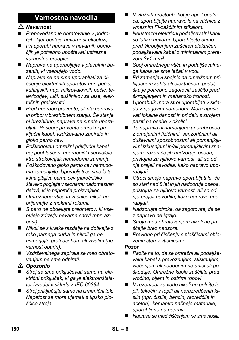 Varnostna navodila | Karcher SC 5-800 C EU User Manual | Page 180 / 326