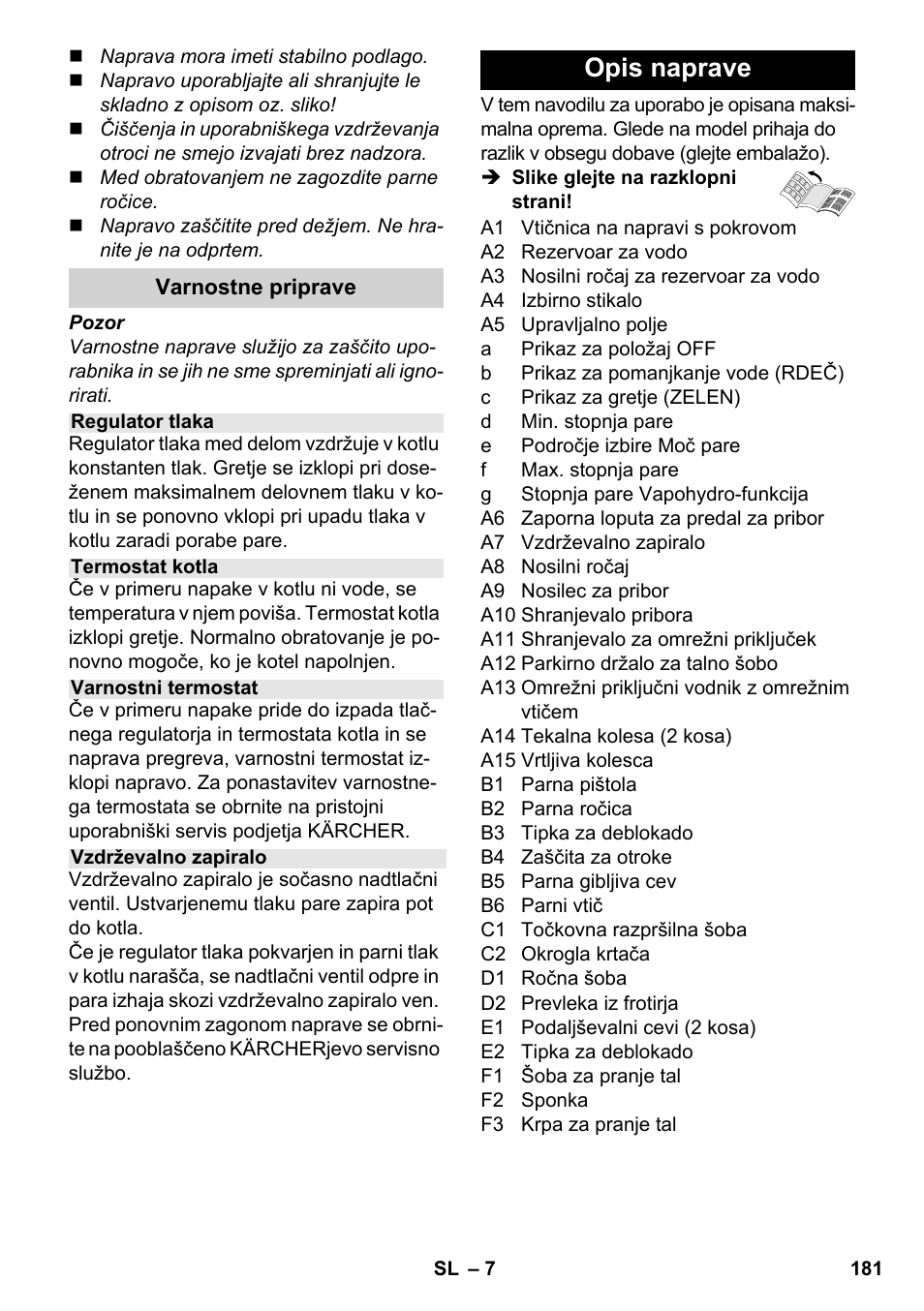 Opis naprave | Karcher SC 5-800 C EU User Manual | Page 181 / 326