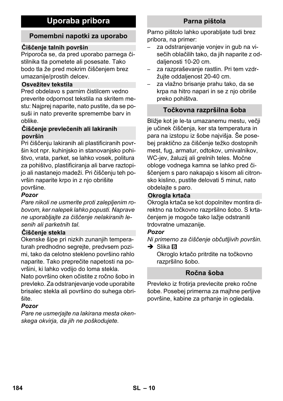 Uporaba pribora | Karcher SC 5-800 C EU User Manual | Page 184 / 326