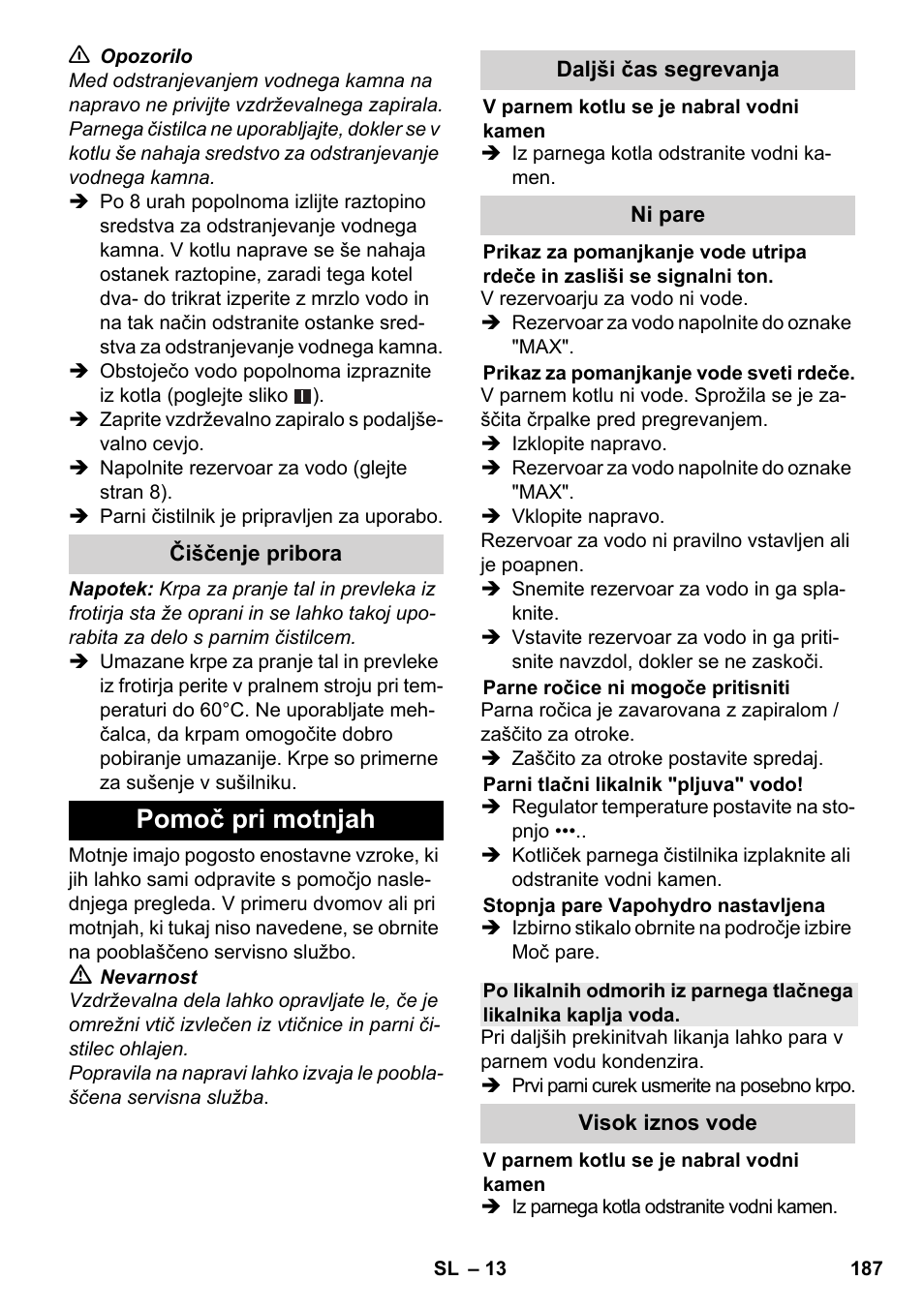 Pomoč pri motnjah | Karcher SC 5-800 C EU User Manual | Page 187 / 326