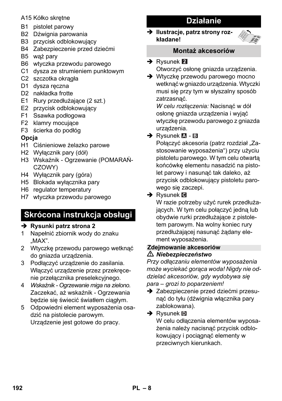 Skrócona instrukcja obsługi działanie | Karcher SC 5-800 C EU User Manual | Page 192 / 326