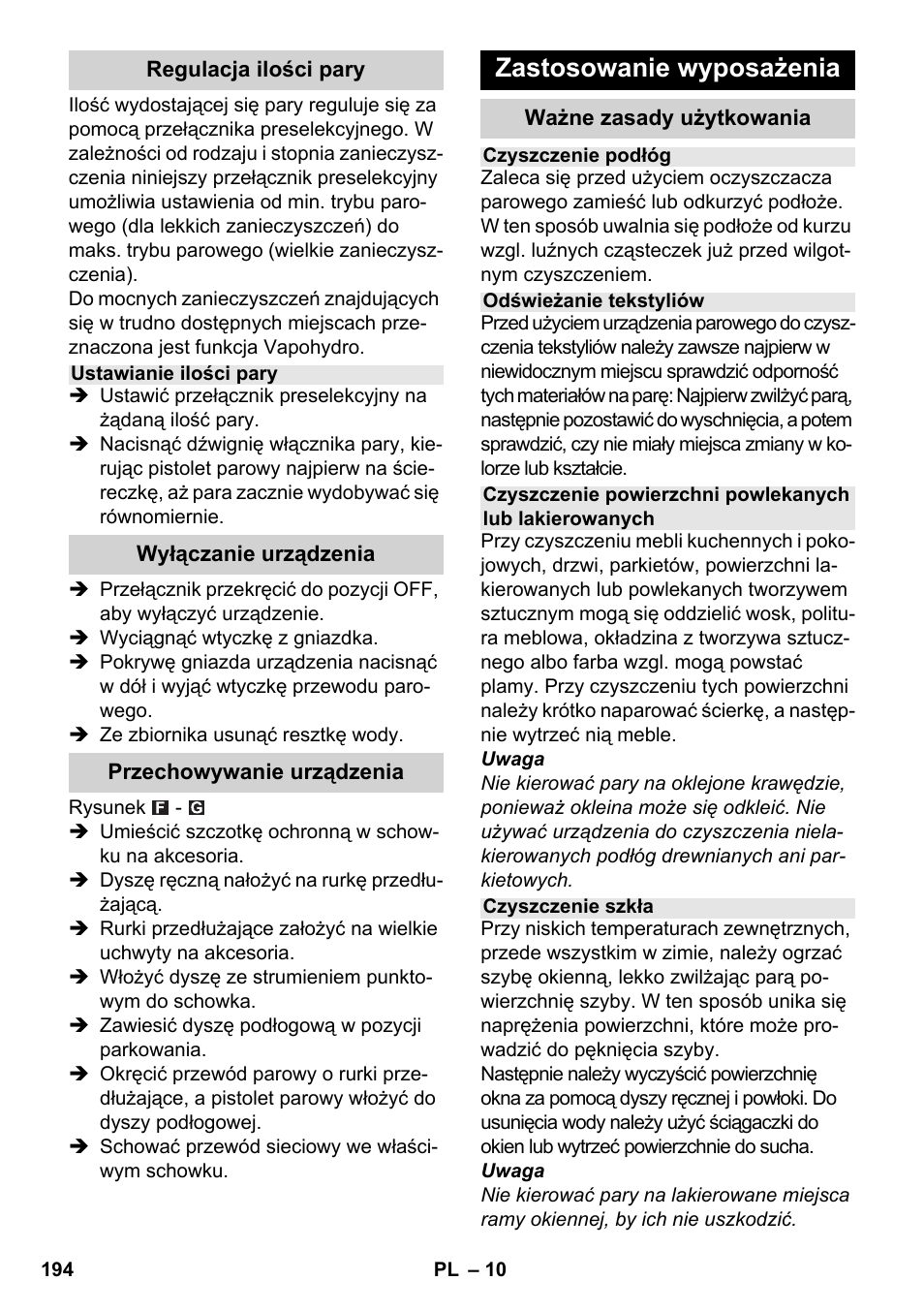 Zastosowanie wyposażenia | Karcher SC 5-800 C EU User Manual | Page 194 / 326