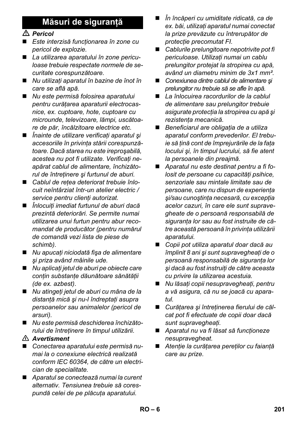 Măsuri de siguranţă | Karcher SC 5-800 C EU User Manual | Page 201 / 326