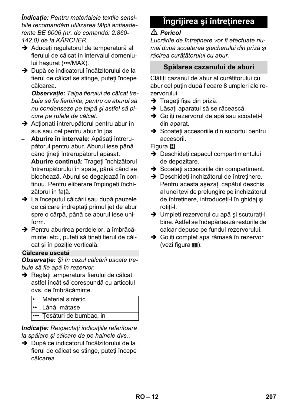 Îngrijirea şi întreţinerea | Karcher SC 5-800 C EU User Manual | Page 207 / 326
