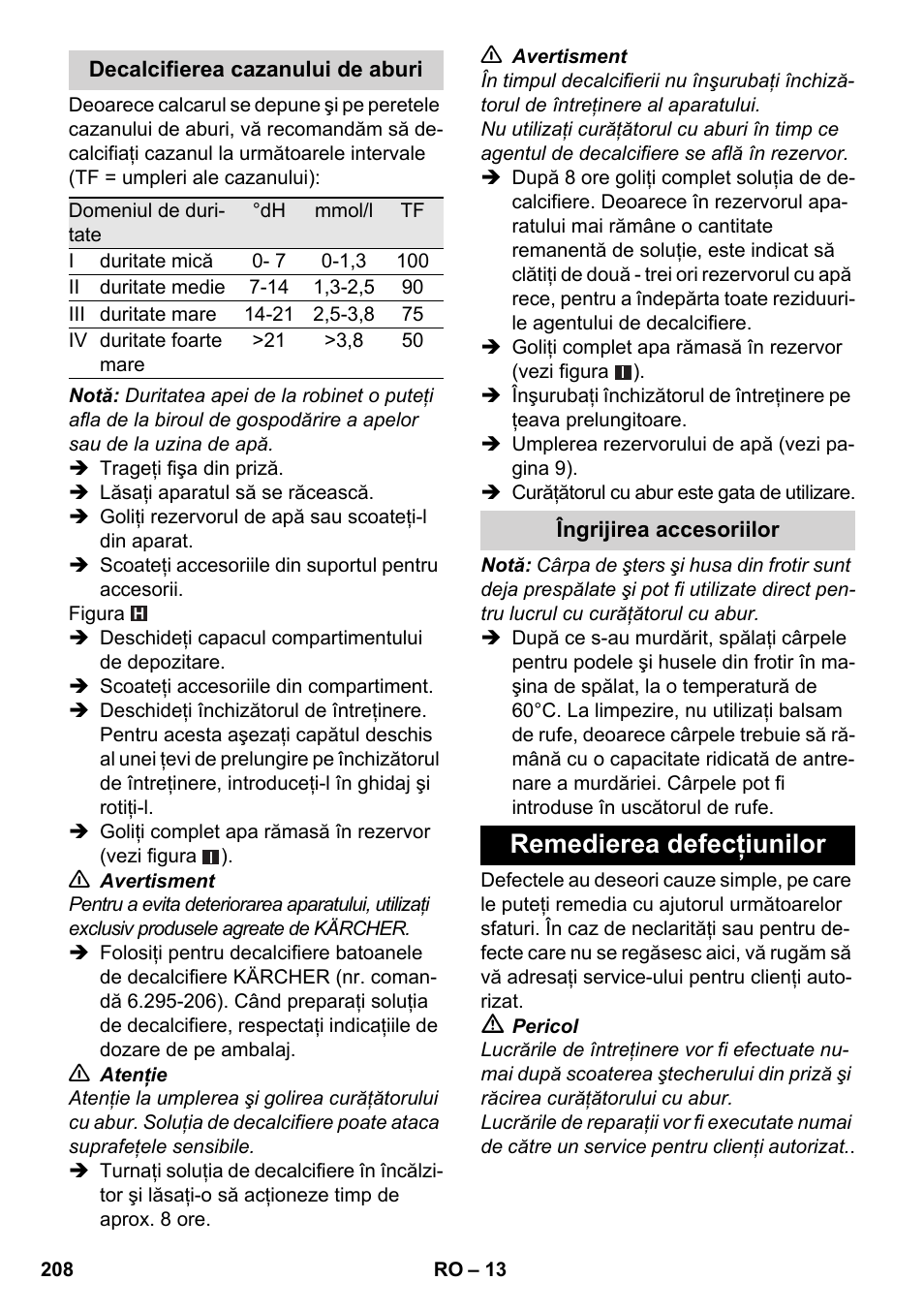 Remedierea defecţiunilor | Karcher SC 5-800 C EU User Manual | Page 208 / 326