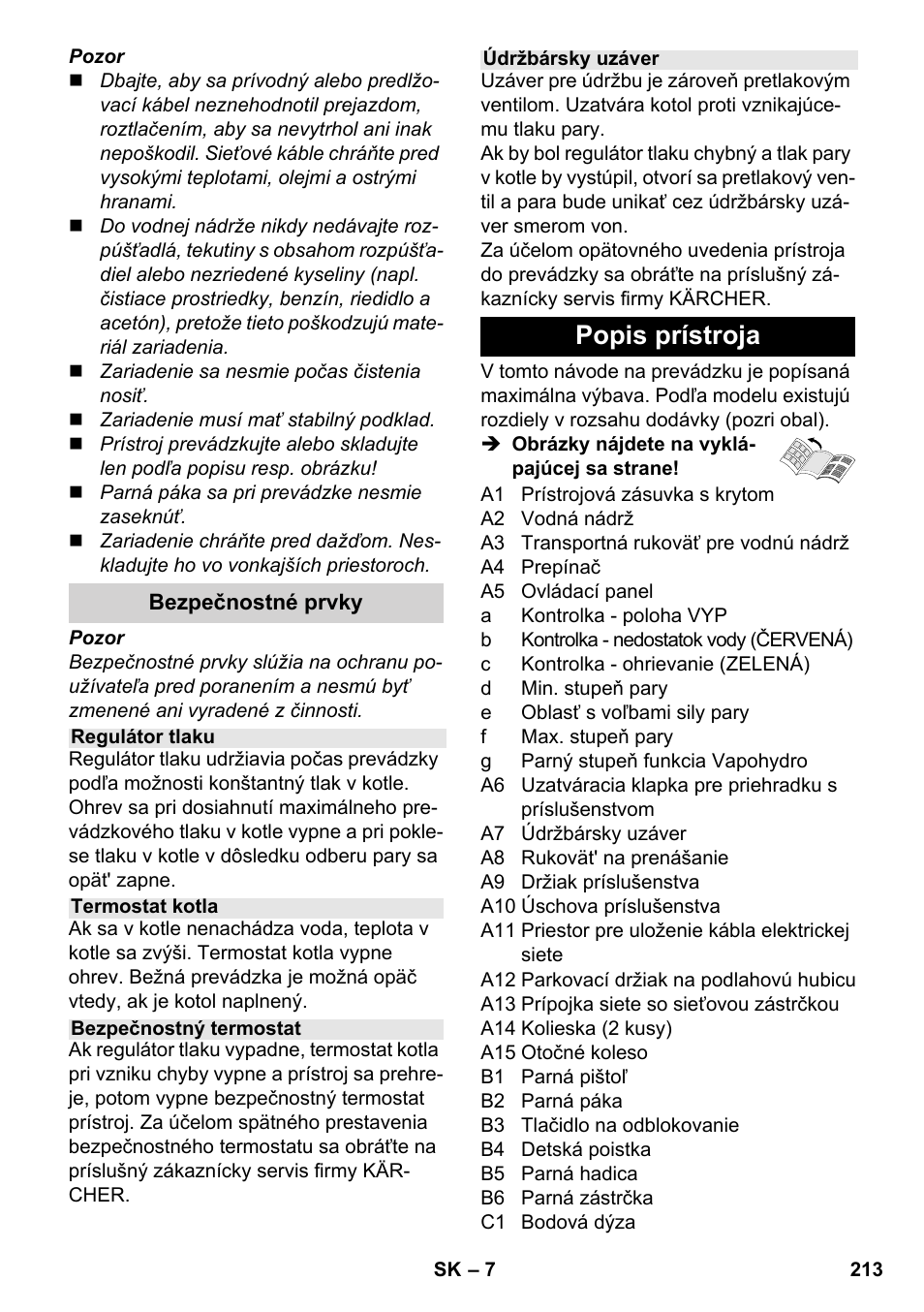 Popis prístroja | Karcher SC 5-800 C EU User Manual | Page 213 / 326