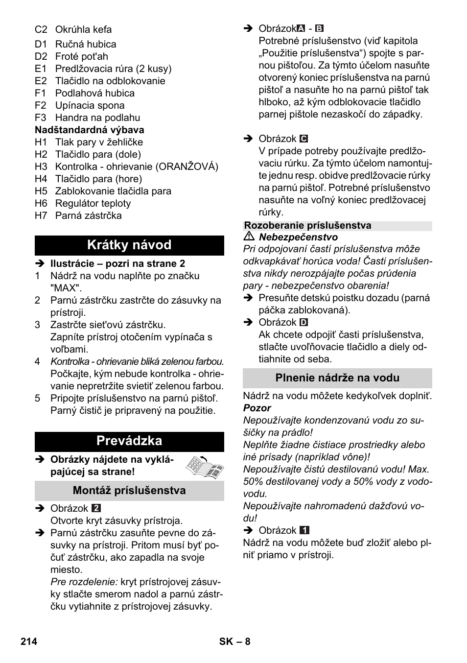 Krátky návod prevádzka | Karcher SC 5-800 C EU User Manual | Page 214 / 326