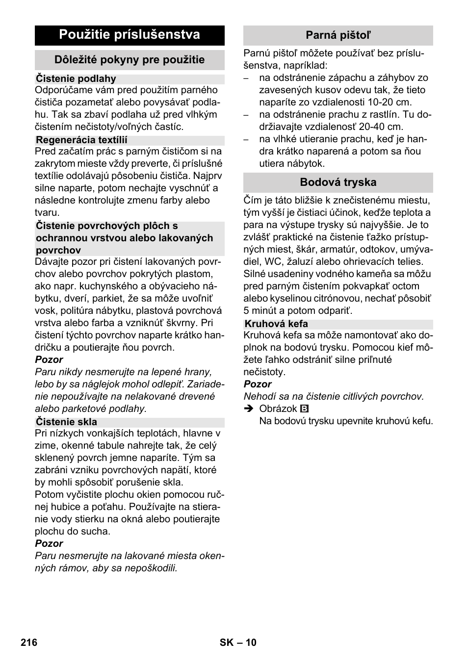 Použitie príslušenstva | Karcher SC 5-800 C EU User Manual | Page 216 / 326