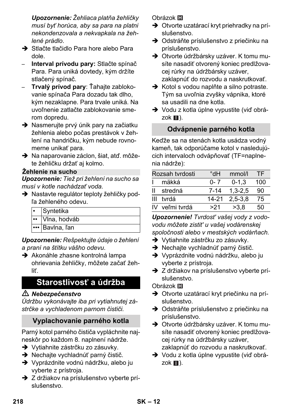 Starostlivosť a údržba | Karcher SC 5-800 C EU User Manual | Page 218 / 326