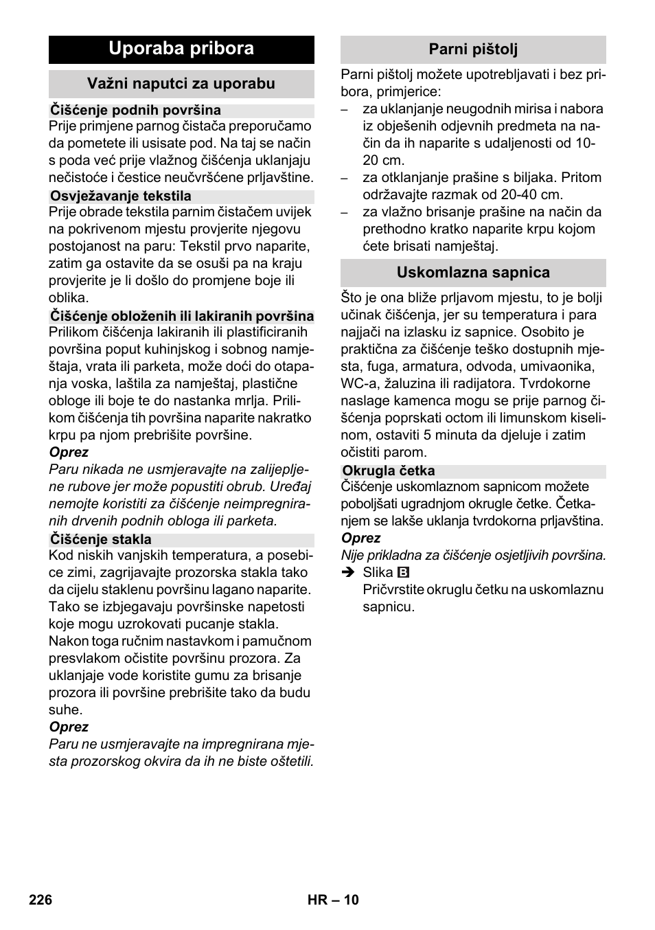Uporaba pribora | Karcher SC 5-800 C EU User Manual | Page 226 / 326