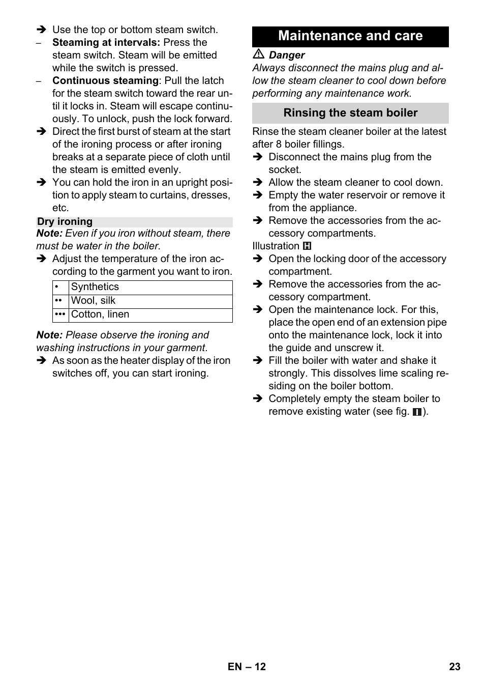 Maintenance and care | Karcher SC 5-800 C EU User Manual | Page 23 / 326