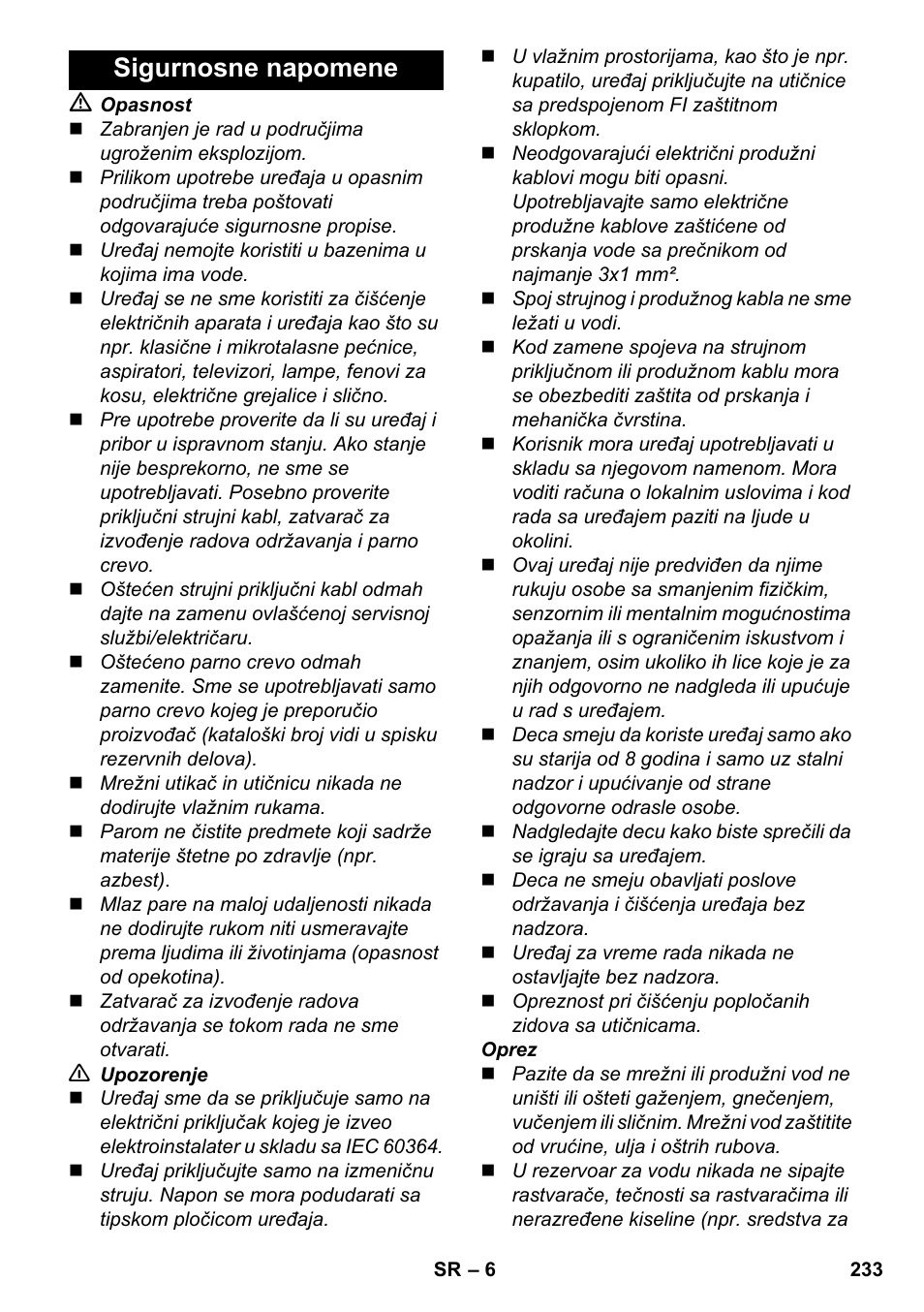 Sigurnosne napomene | Karcher SC 5-800 C EU User Manual | Page 233 / 326